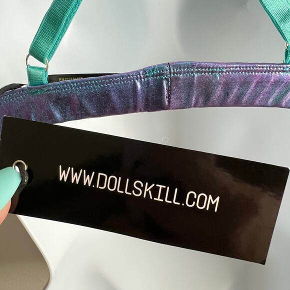 New Club Exx Dolls Kill Cosmic Ace Metallic Bra Top Women's S Festival Rave - Picture 5 of 6